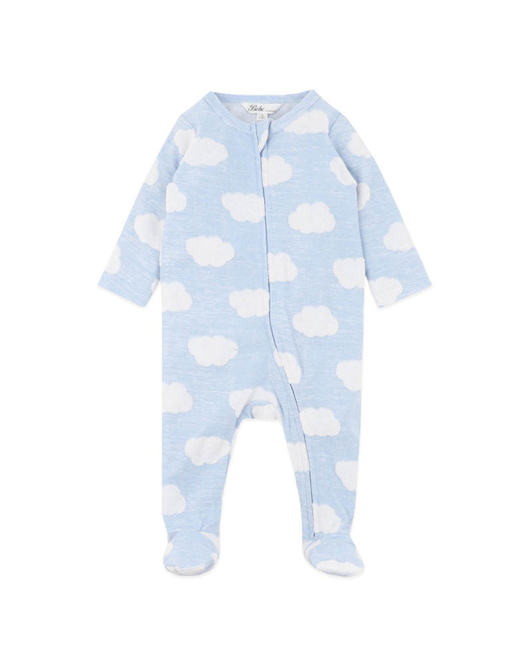 BEBE BLUE CLOUD ORGANIC JACQUARD LS ONESIE