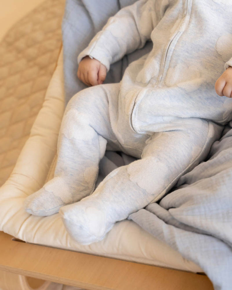 BEBE BLUE CLOUD ORGANIC JACQUARD LS ONESIE