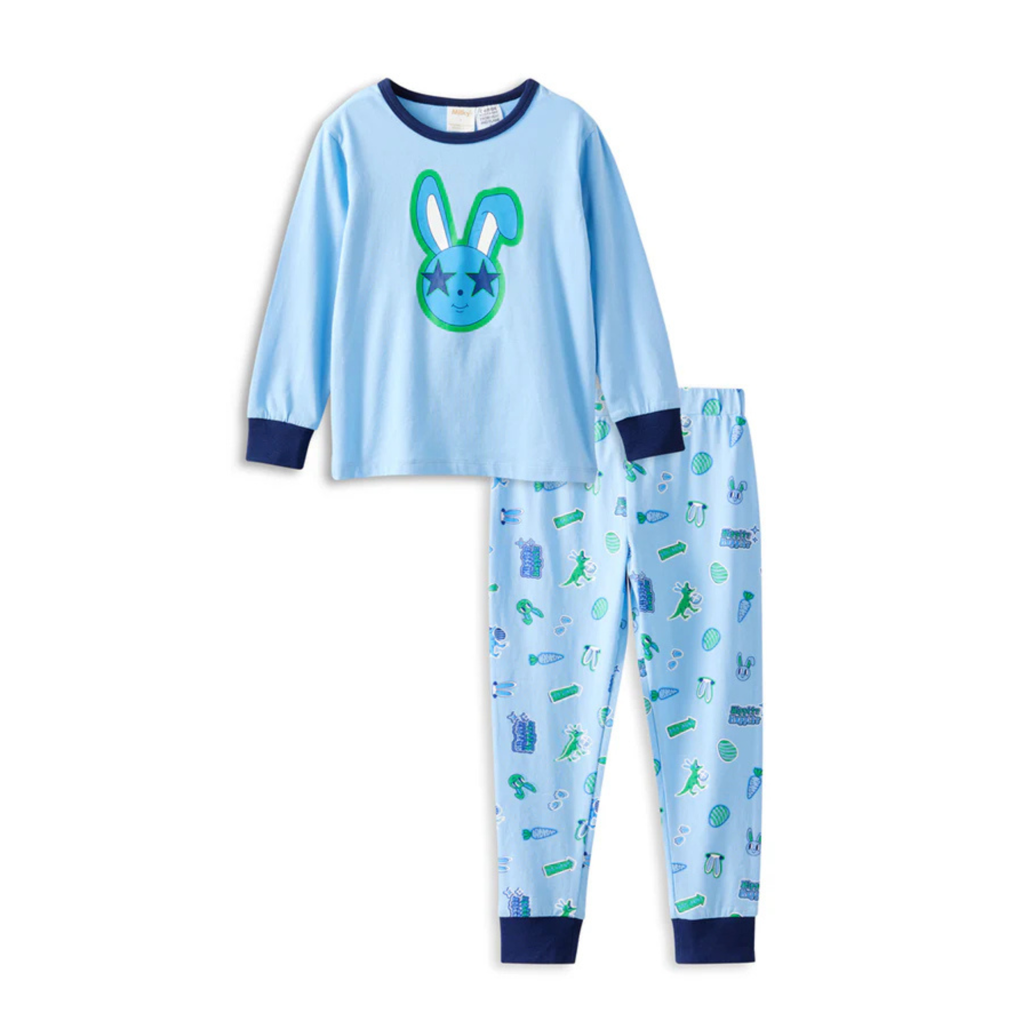 Milky Rascal Bunny Long Sleeve Pyjamas in Steel Blue