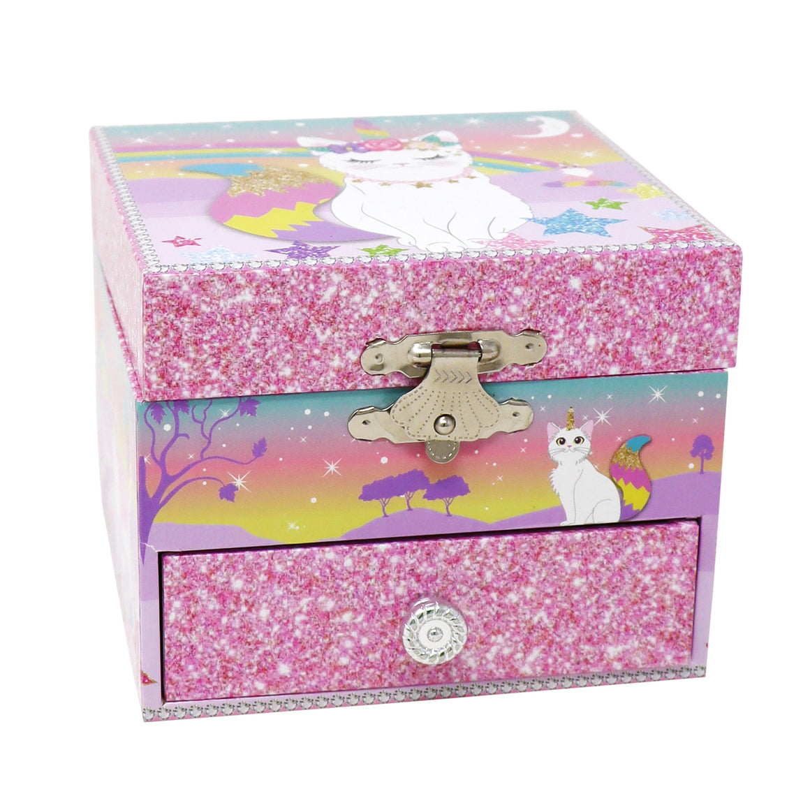 Pink Poppy Caticorn dreams small musical jewellery box