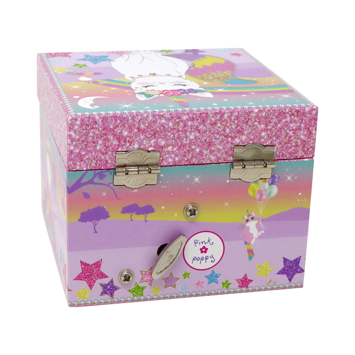 Pink Poppy Caticorn dreams small musical jewellery box