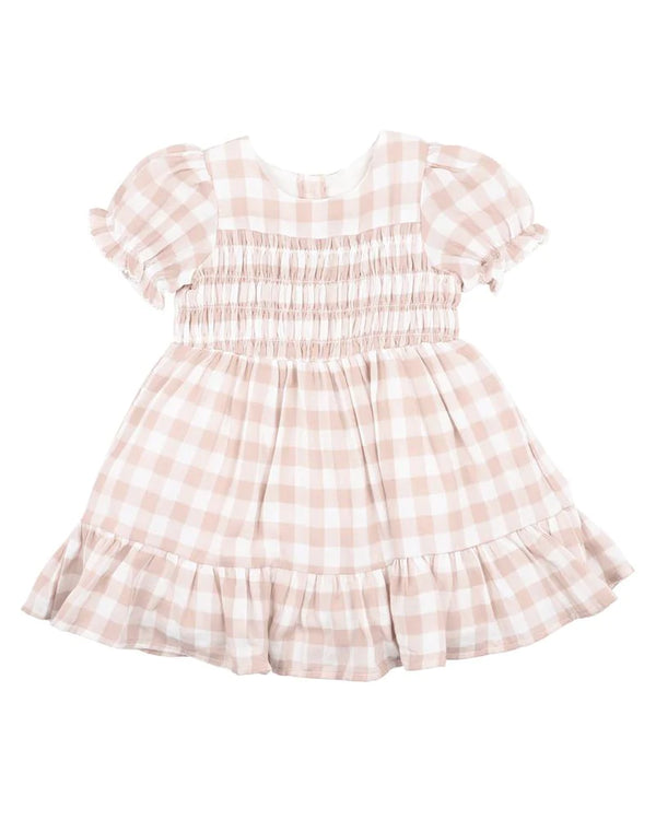 Bebe quinn check dress with shirring in brown
