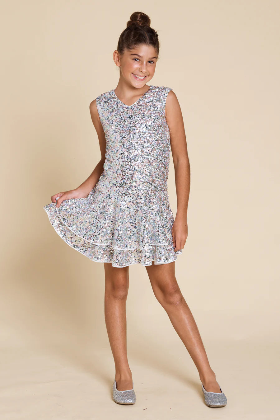 Honey & Beau Teens Fifi Dress Black in Black sequins