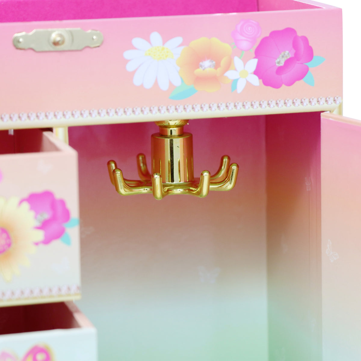 Pink Poppy Rainbow Butterfly Large Music Box