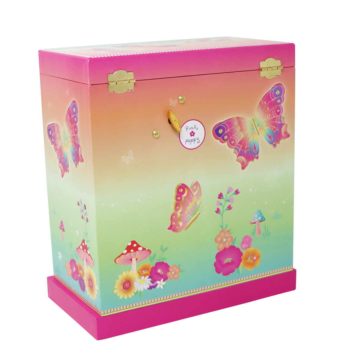 Pink Poppy Rainbow Butterfly Large Music Box