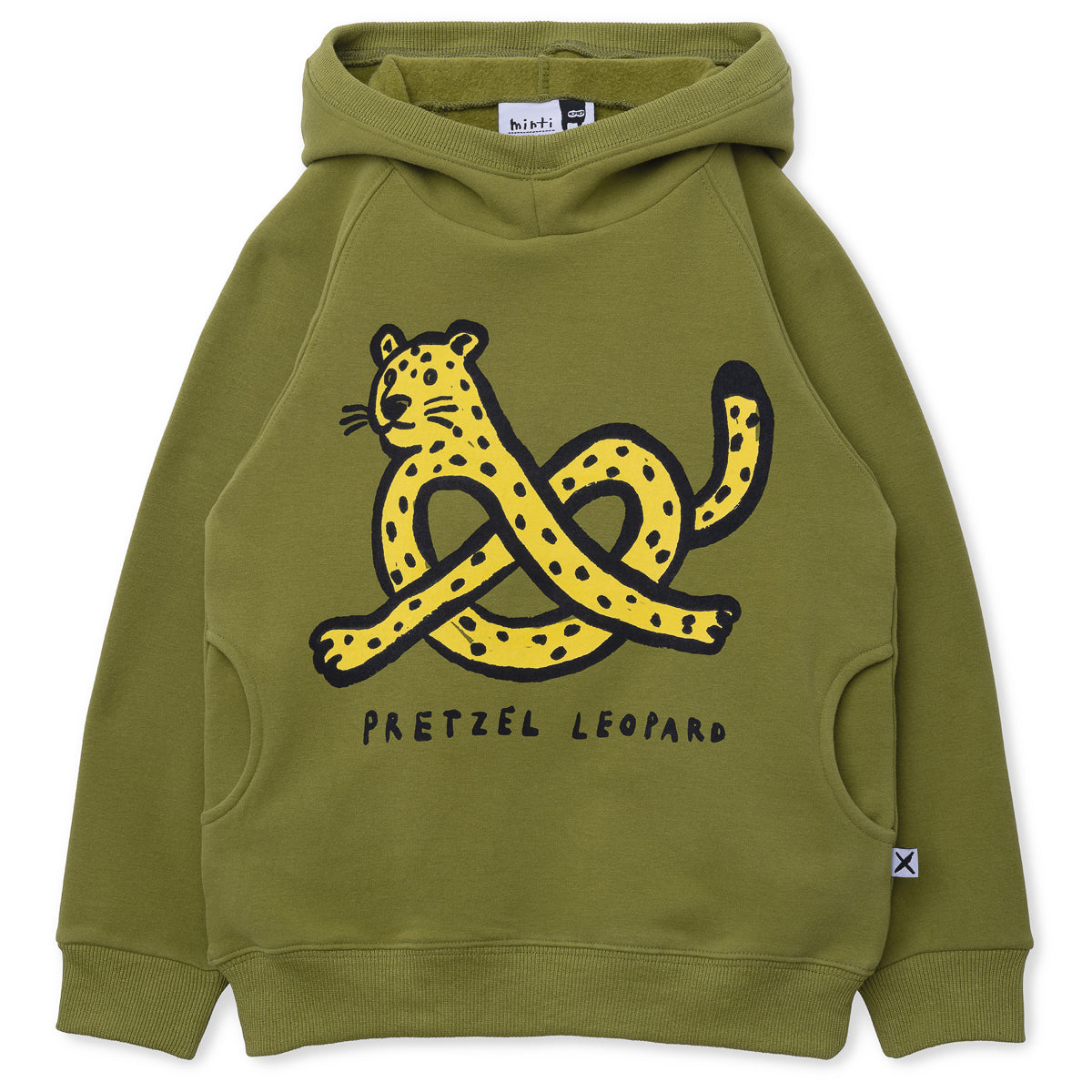 Minti pretzel leopard furry hood in olive green