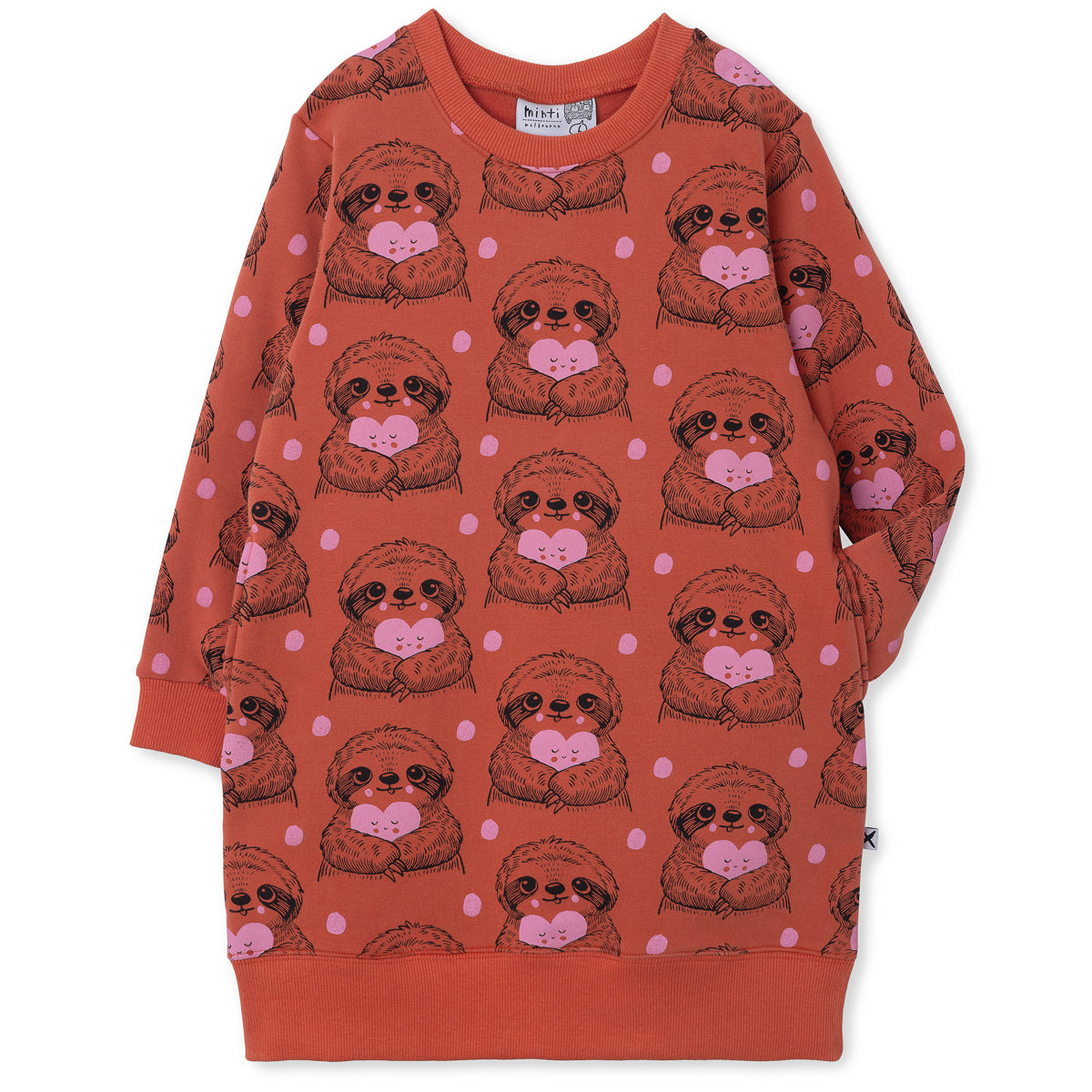 Minti happy sloth furry dress in dusky orange