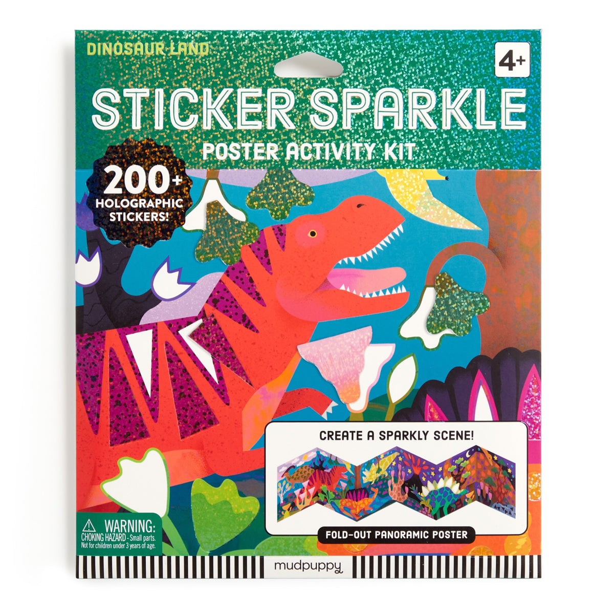Mudpuppy Dinosaur Land Sticker Sparkle Poster Activity Kit - front of box