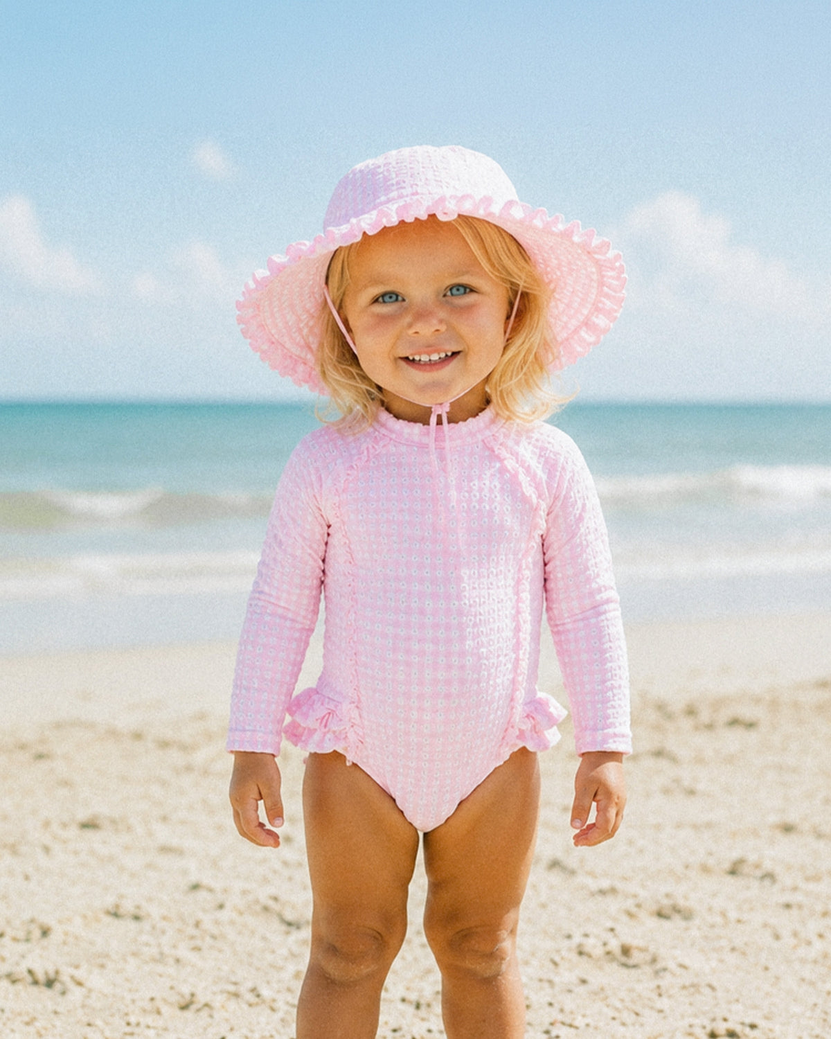 Minihaha Pink Gingham LS Sunsuit - Pink Gingham