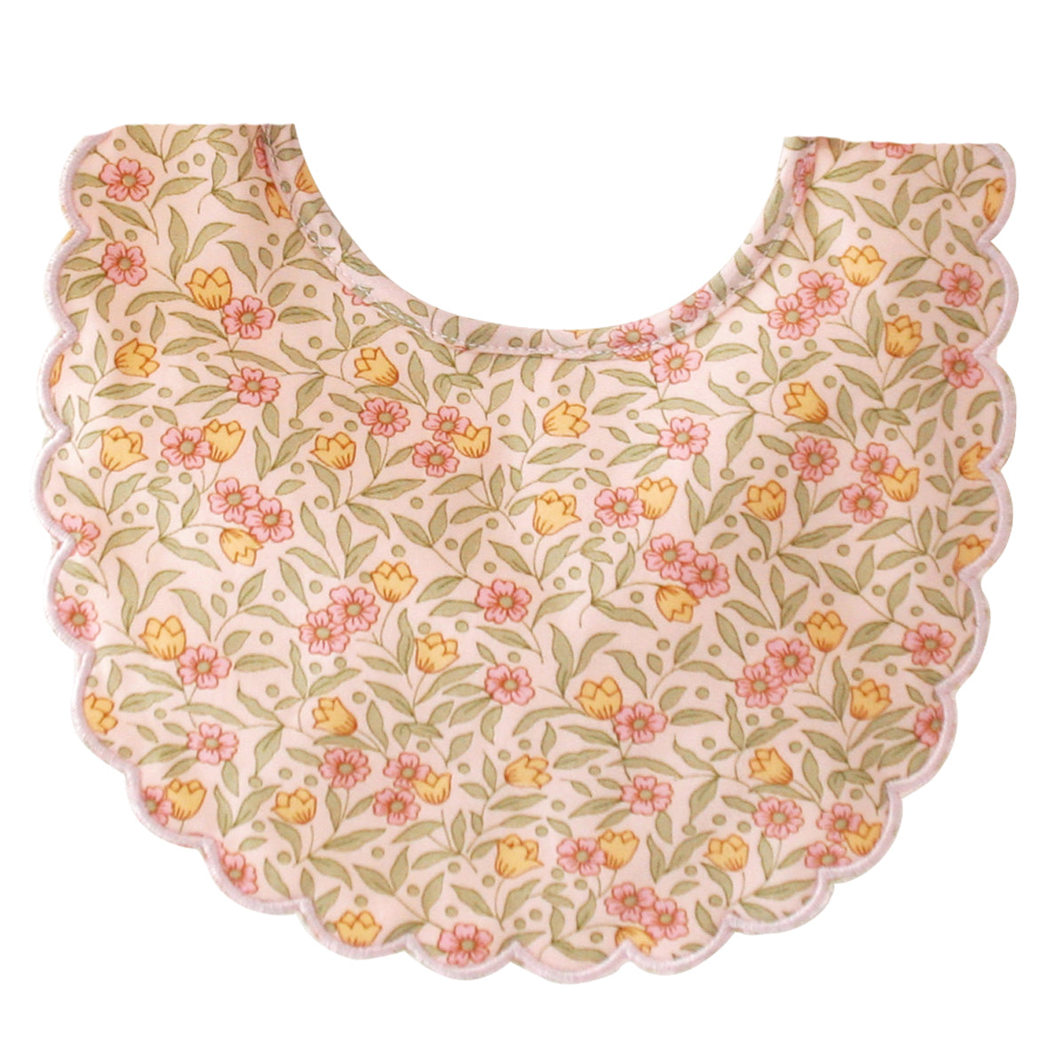 Alimrose Scallop Bib Blossom Lily Pink - pink floral baby bib front