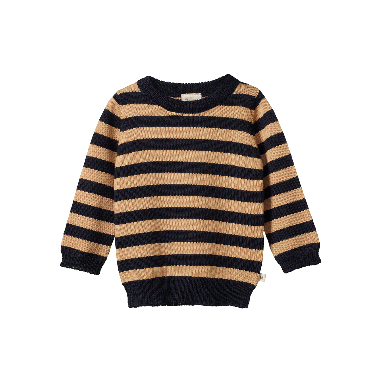 Nature Baby Merino Knit Pullover in Navy/Caramel Stripe