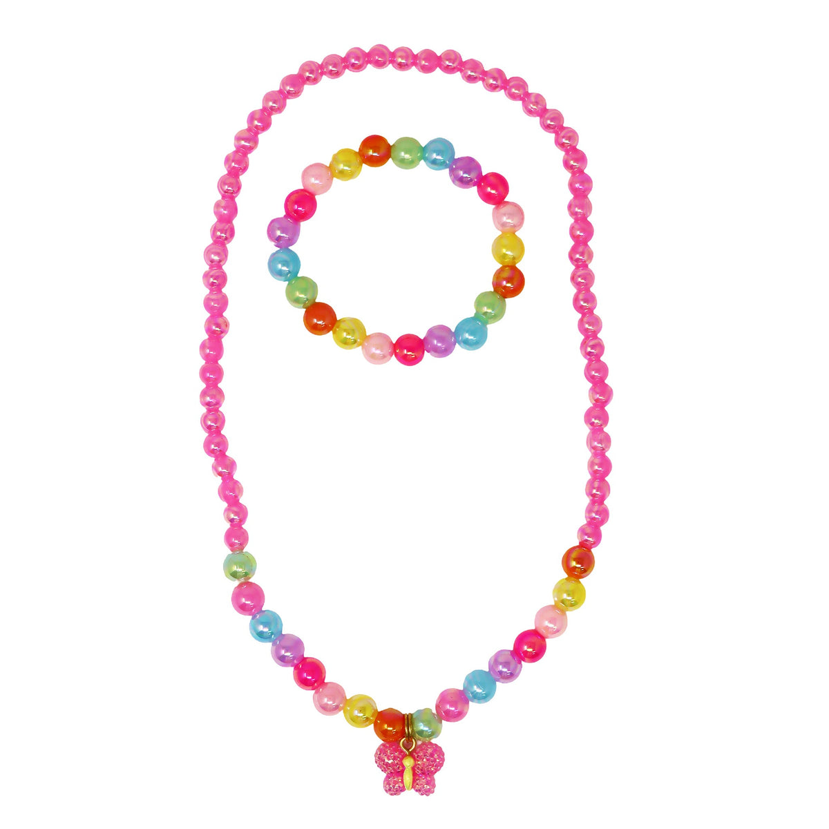 Pink Poppy Sparkle Butterfly Necklace & Bracelet Set