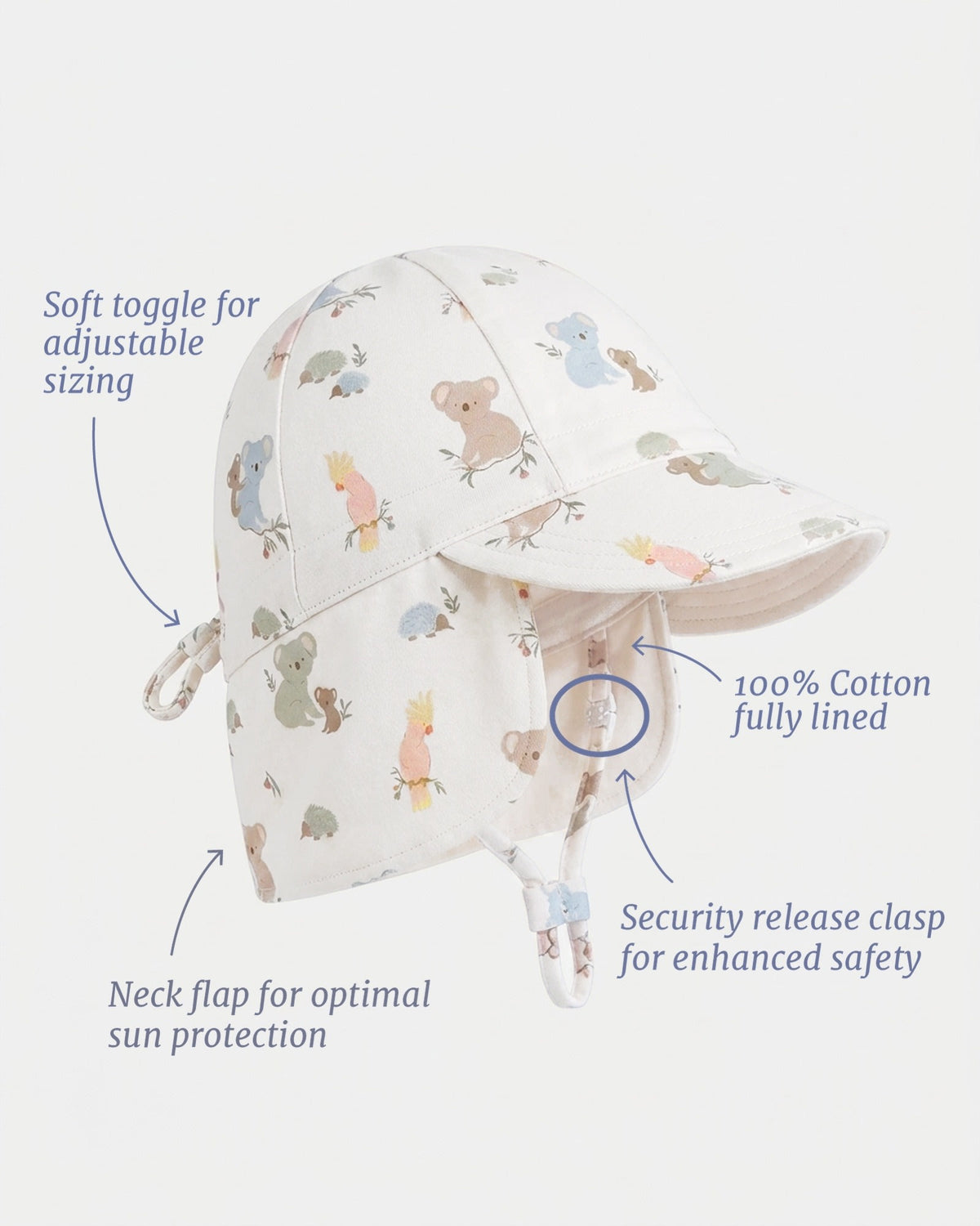 Flap Cap Arcadia Gumnut Babies Cloud