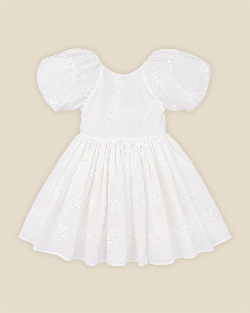 PUFF SLEEVE 3D FLORAL EMB DRESS 3-10Y