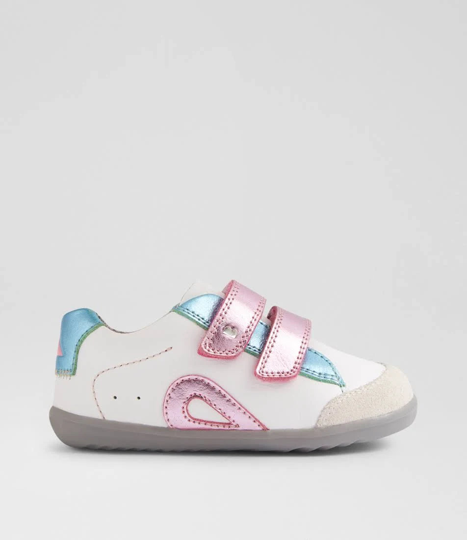 Bobux Su Blaze Infant White Pink Leather Suede Sneakers