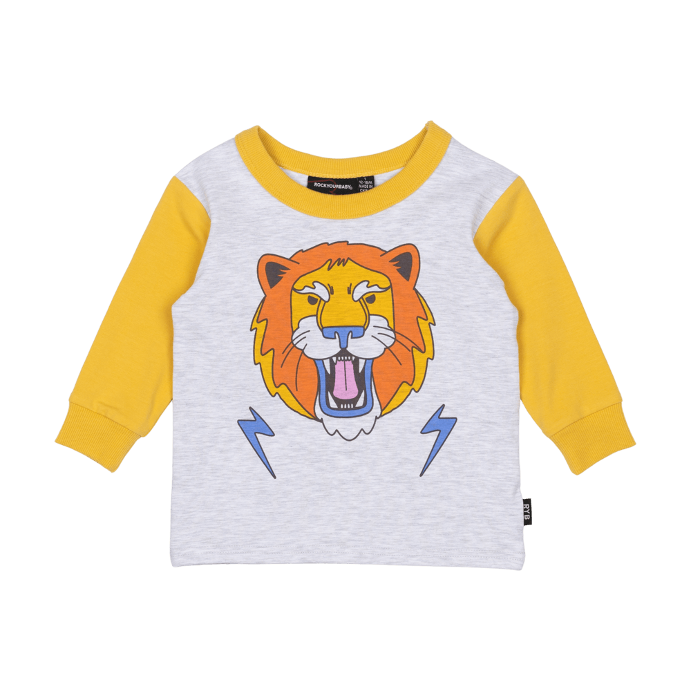 Rock Your Baby electric lion Baby LS Tee in grey marle/mustard