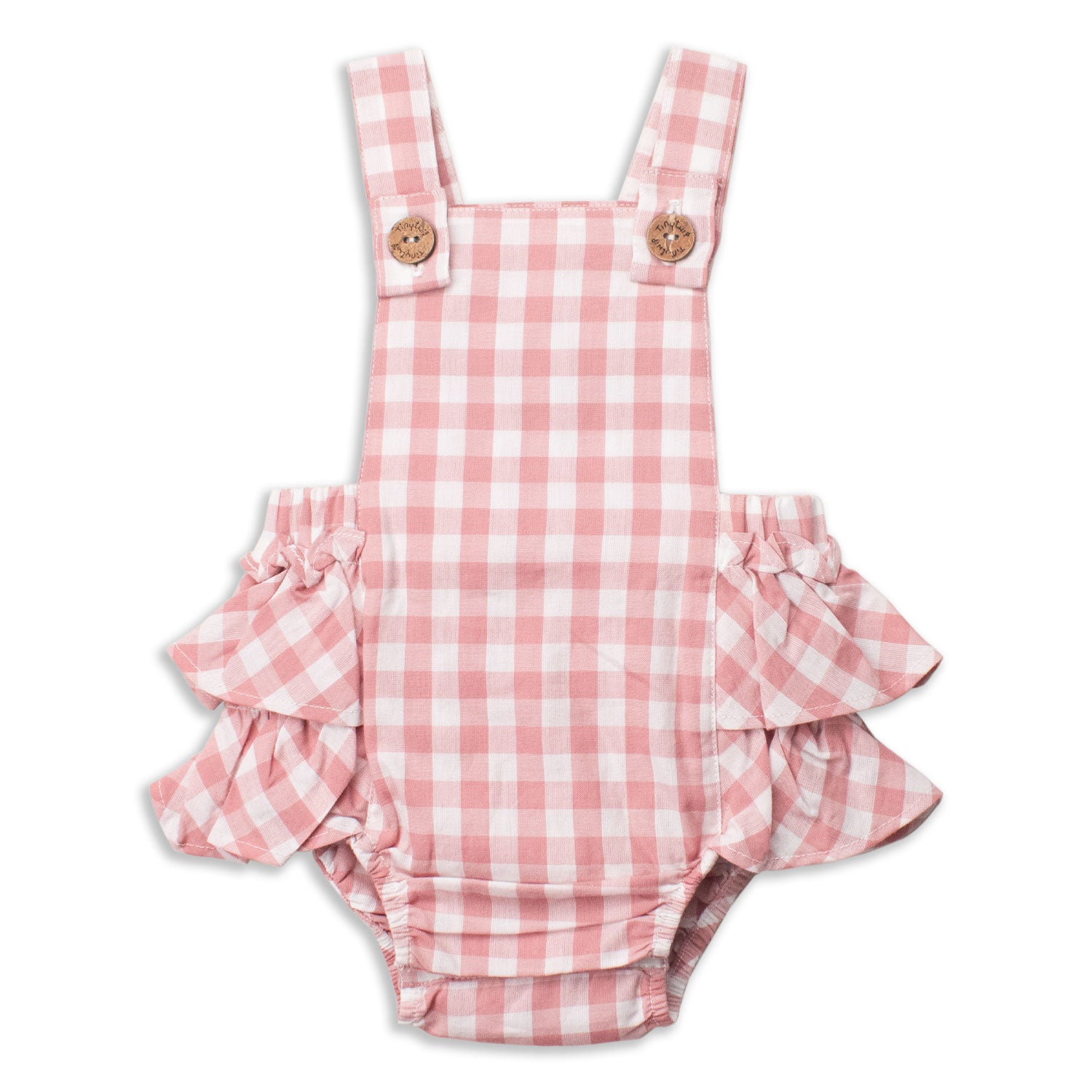 Tiny twig frill romper set in lotus gingham