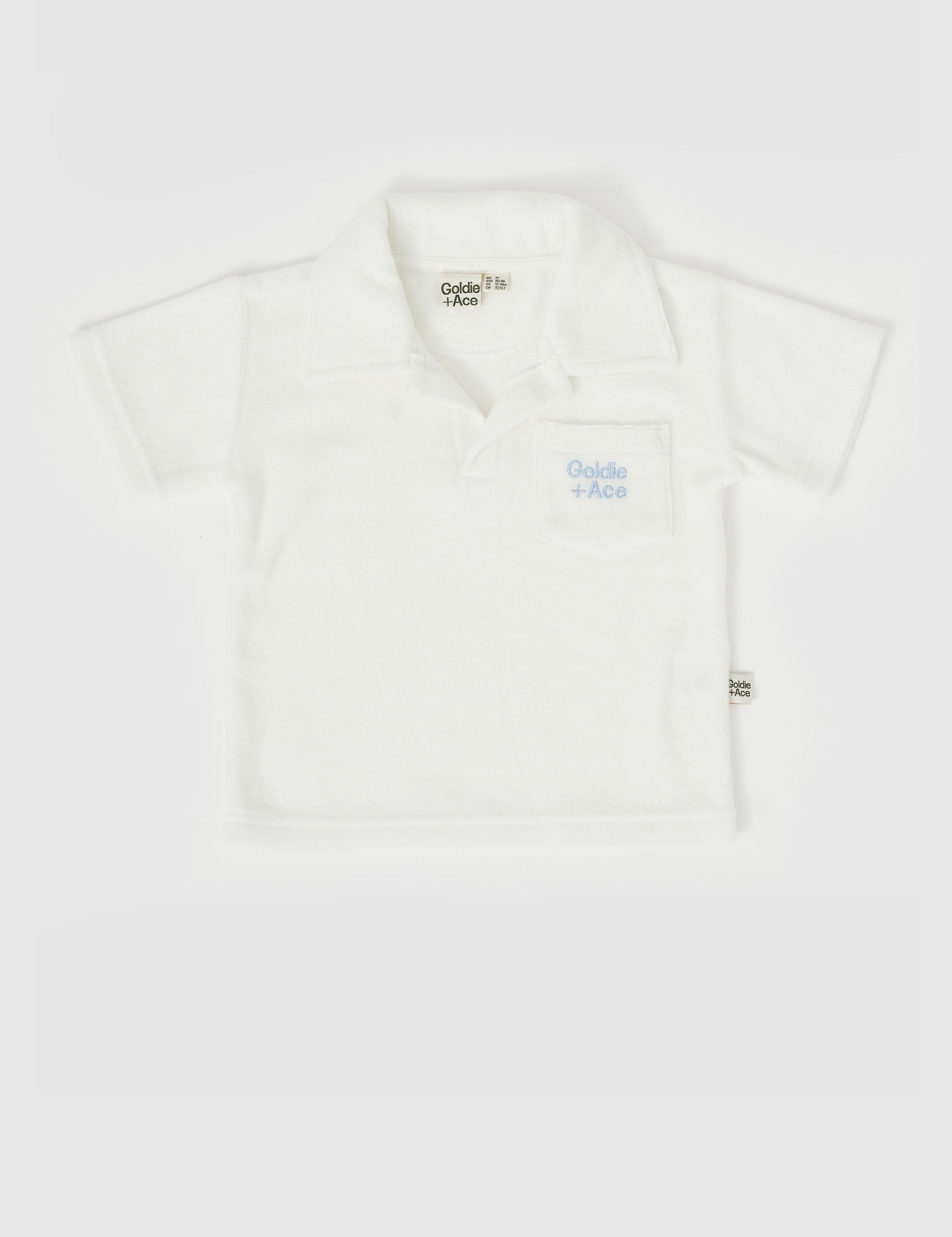 Goldie & Ace Oasis Terry Towelling Polo Shirt Ivory in White