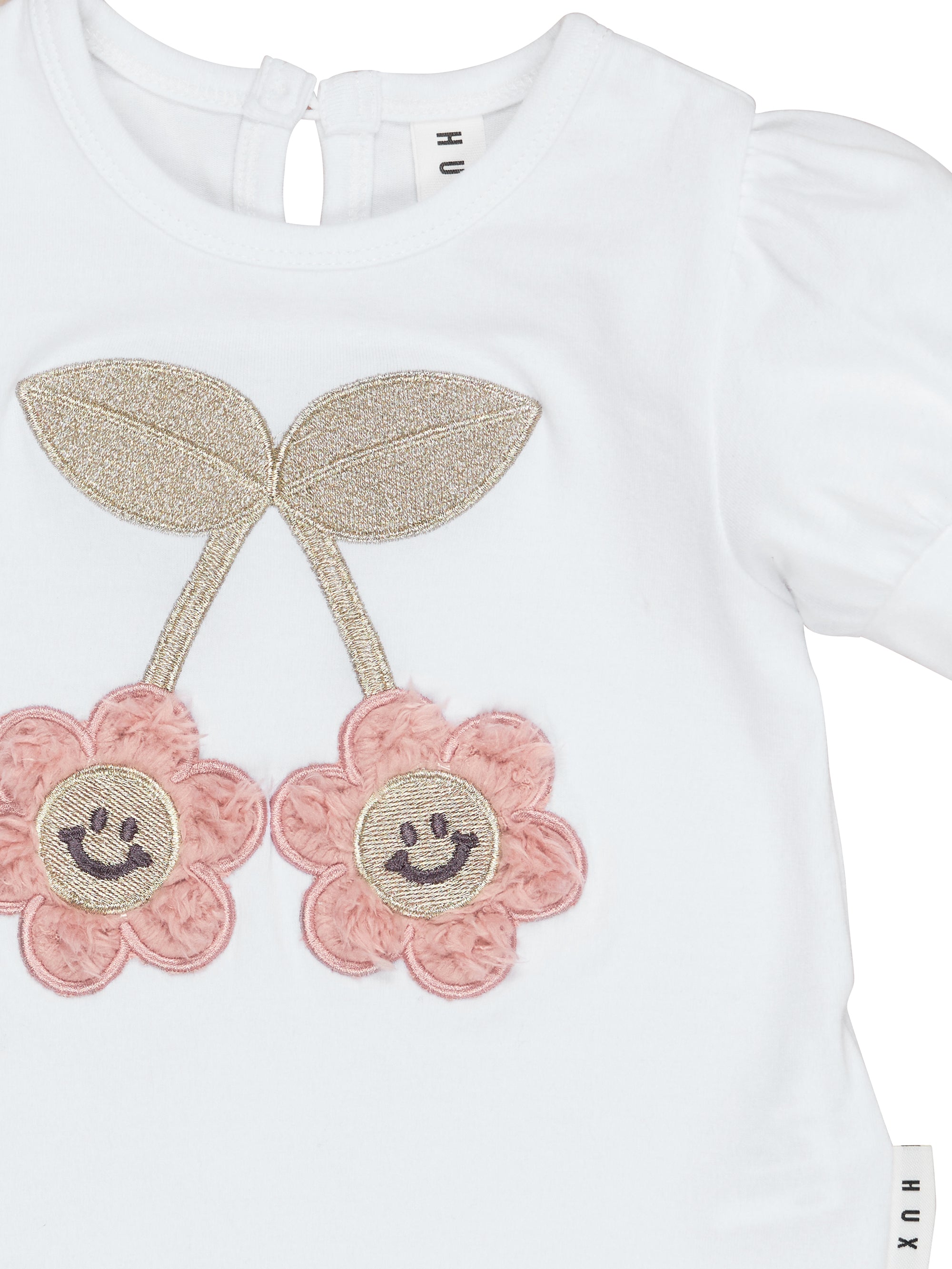 Huxbaby Smile Flower Puff T-Shirt in White