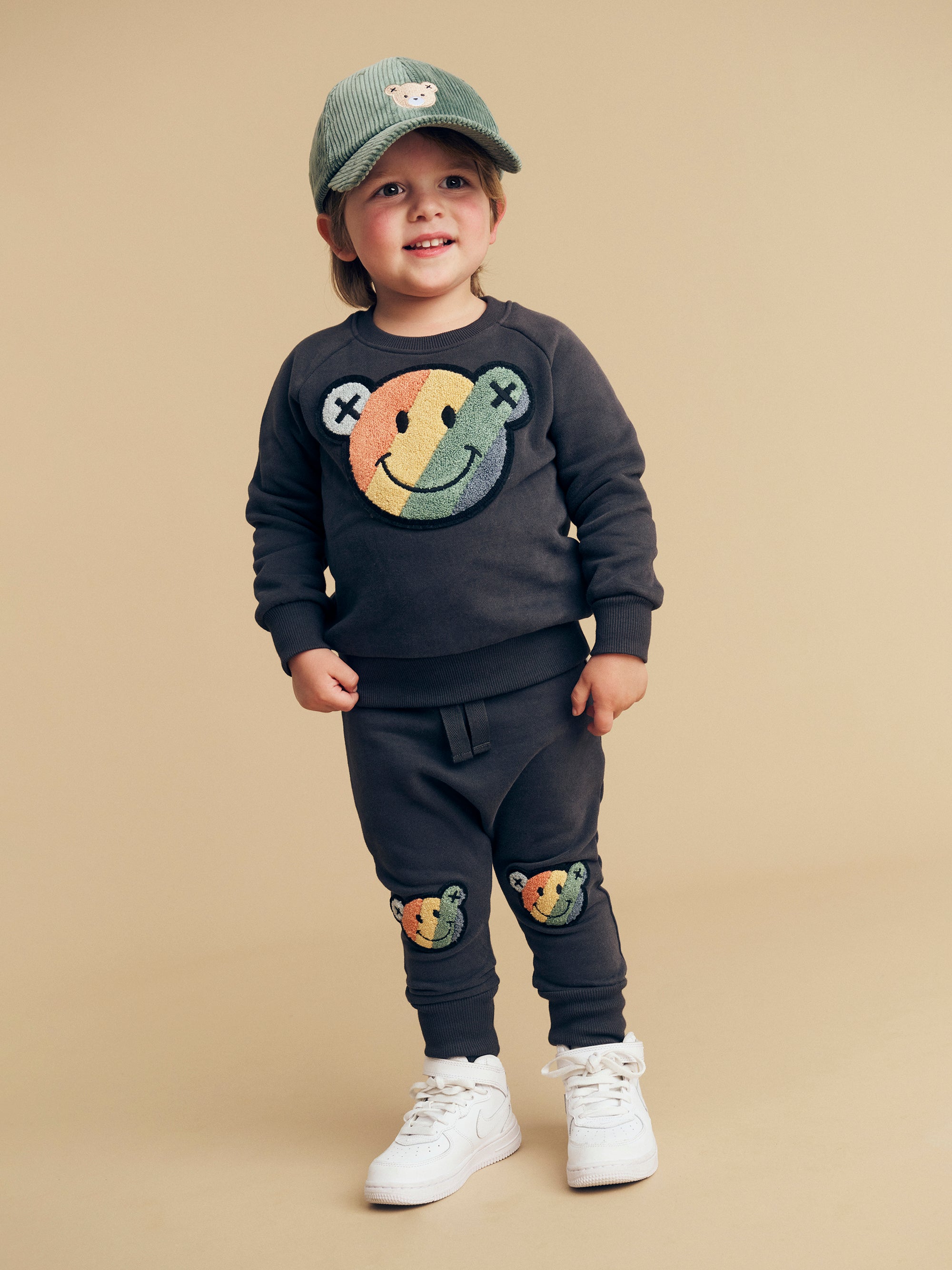 Huxbaby Smiley Rainbow sweatshirt in soft black