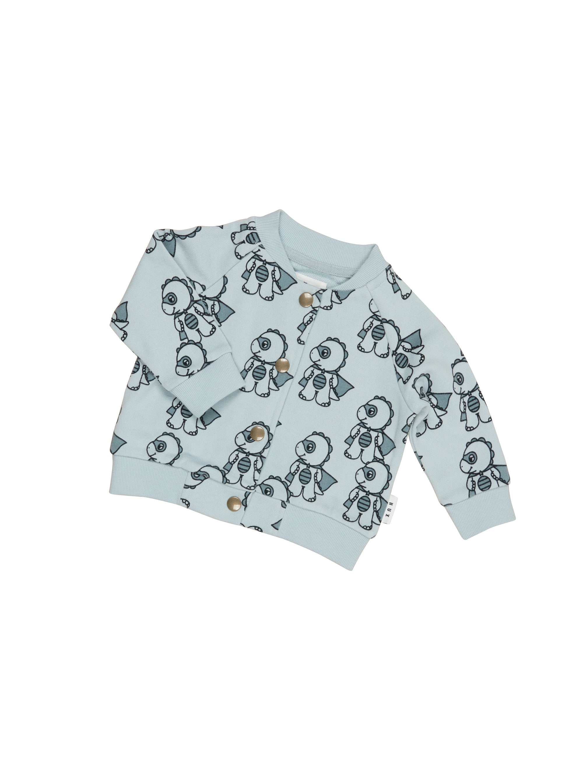 Huxbaby Dino Hero Terry Bomber Jacket Slate in Blue