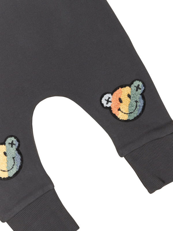 Huxbaby Smiley Rainbow Drop Crotch Pant in Soft Black