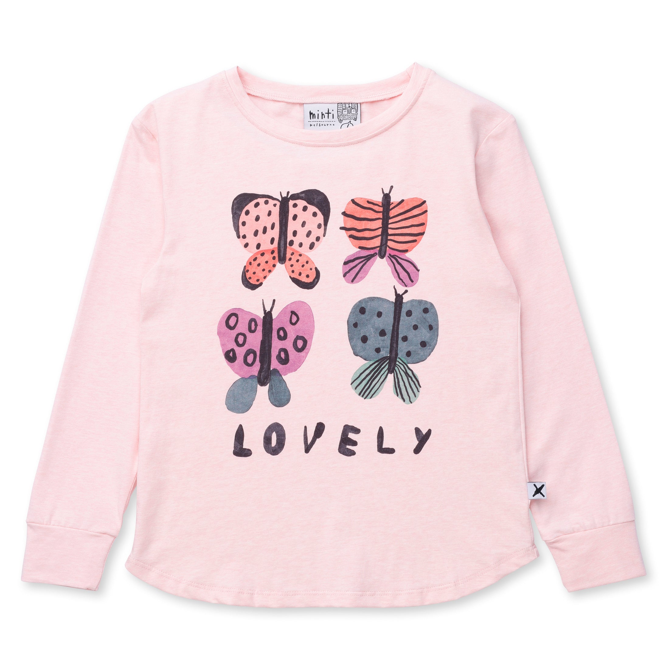 Minti Lovely Butterflies Long Sleeve Tee Pink Marle in Pink