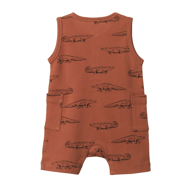 Nature Baby Camper Suit Crocodile Print in Brown Multi