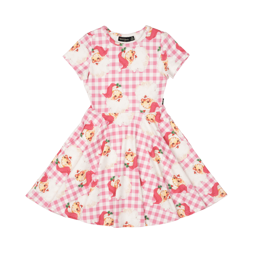 Rock your baby santa gingham waisted dress in multi colours