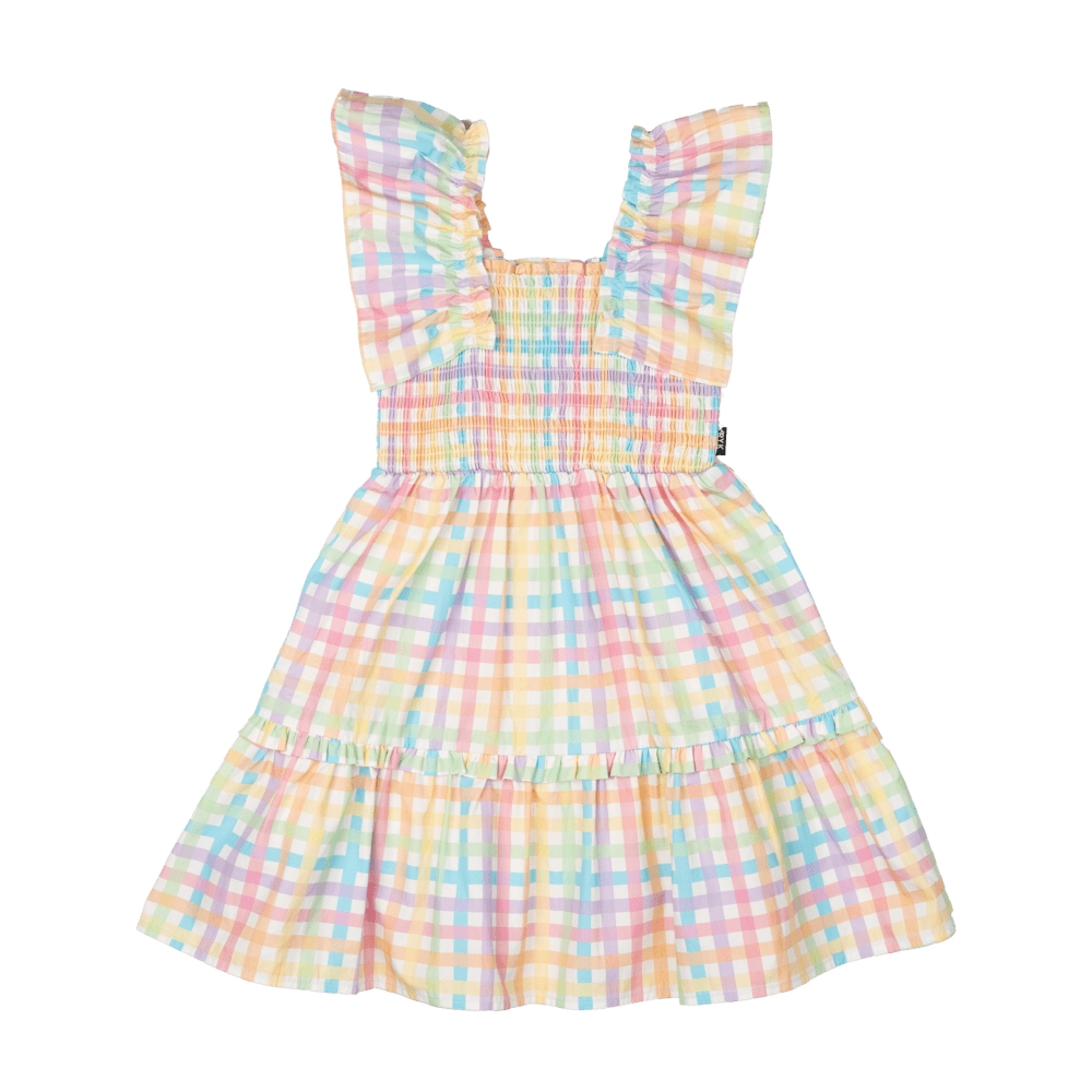 Rock your baby rainbow plaid dress in multi colours
