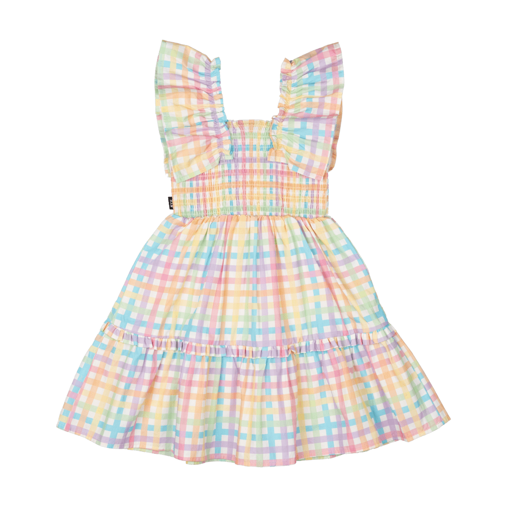 Rock your baby rainbow plaid dress in multi colours