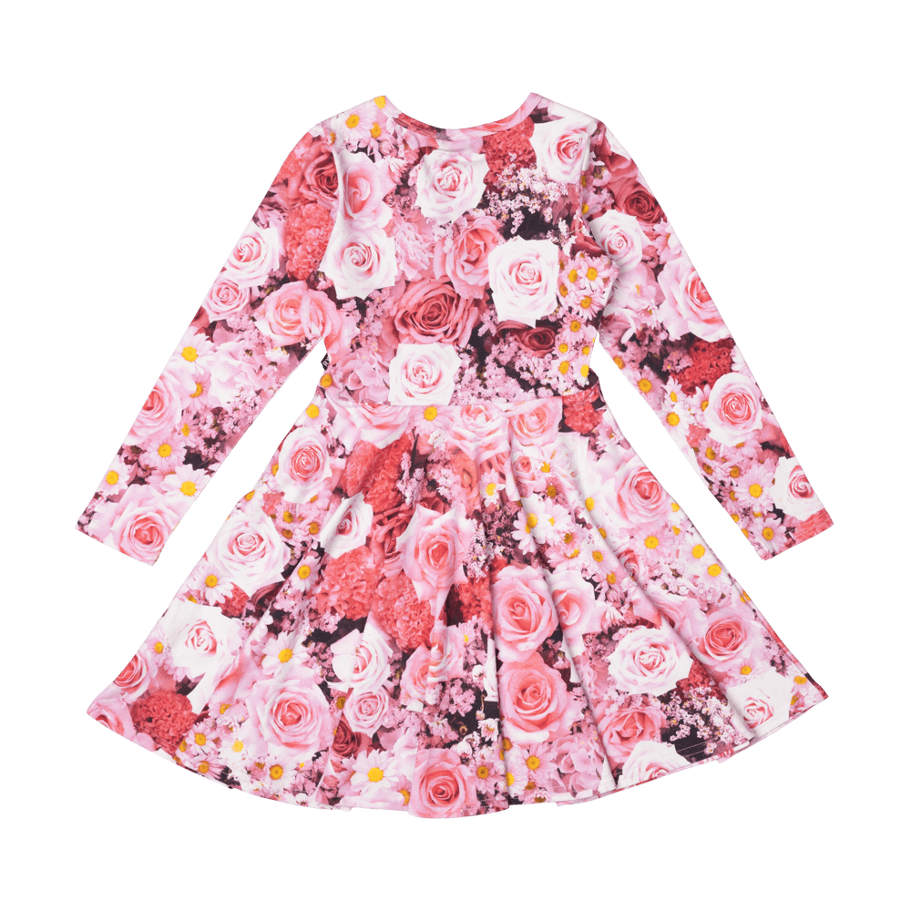 Rock Your Baby rose garden LS Waisted Dress in pink floral