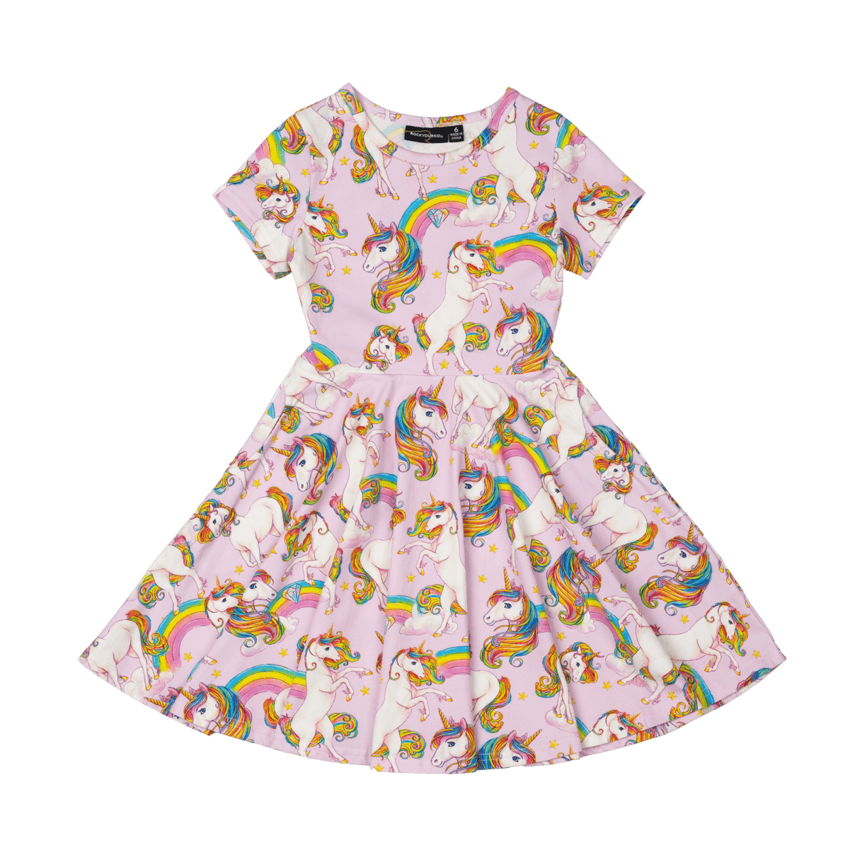 Rock Your Baby Unicorn Rainbow Waisted Dress in Pink