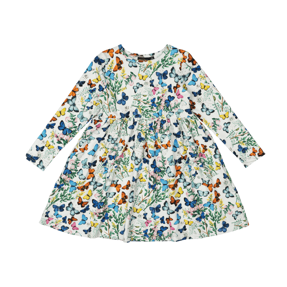 Rock Your Baby Butterflies LS high waisted Dress in Blue