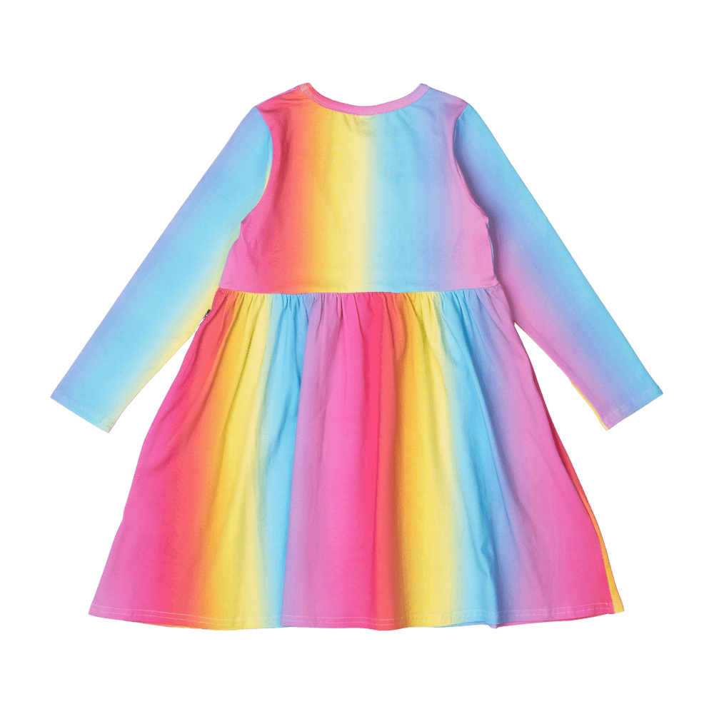 Rock Your Baby Rainbow LS Dress in Rainbow Multicolour