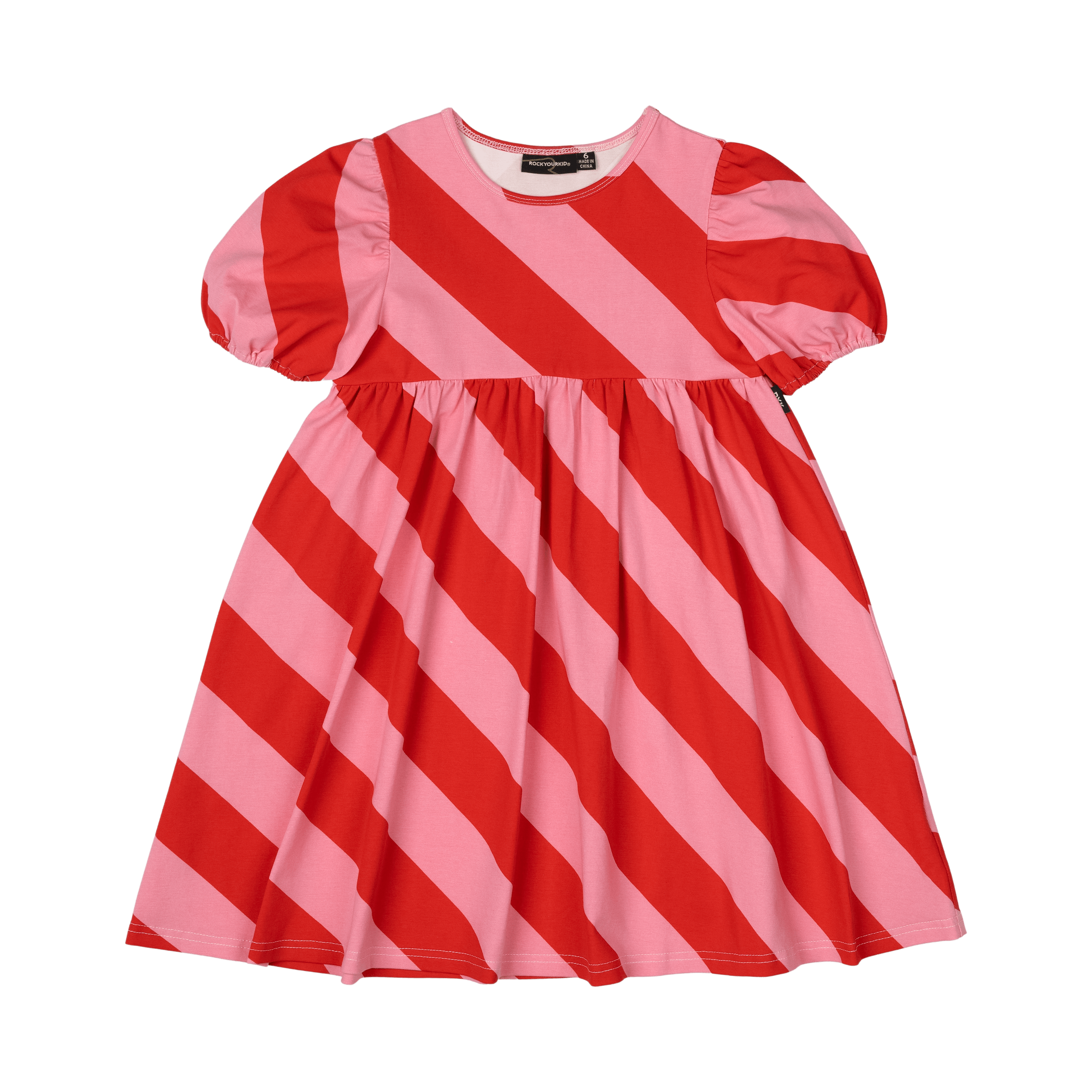Rock Your Baby Candy Wrap Puff Sleeve Dress Red/Pink Stripe in Multi