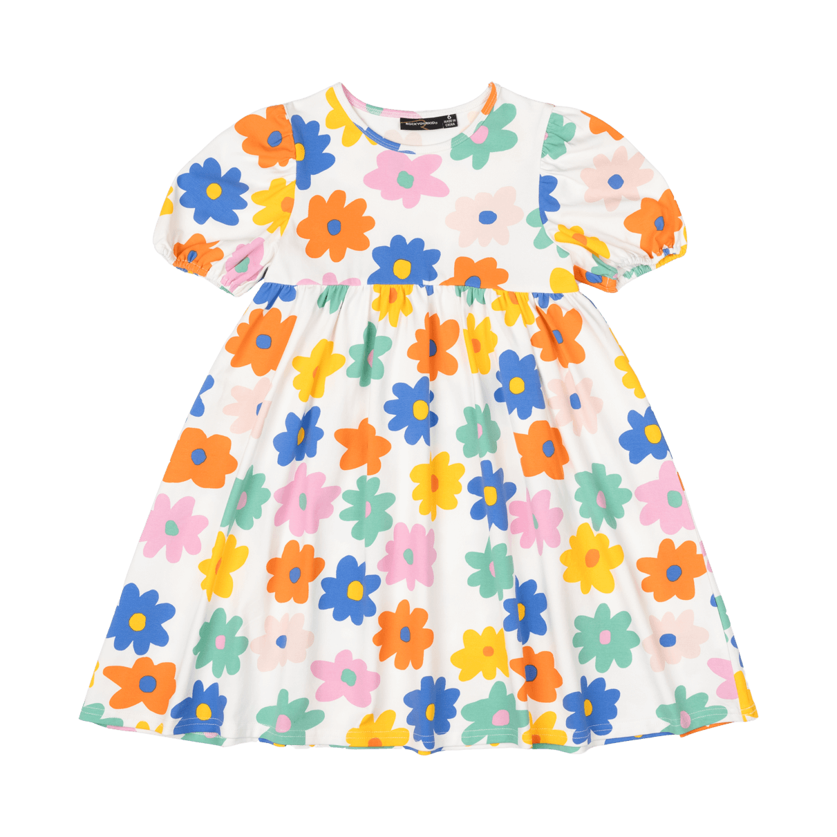 Rock Your Baby Love Me Do Puff Sleeve Dress Cream in Multi