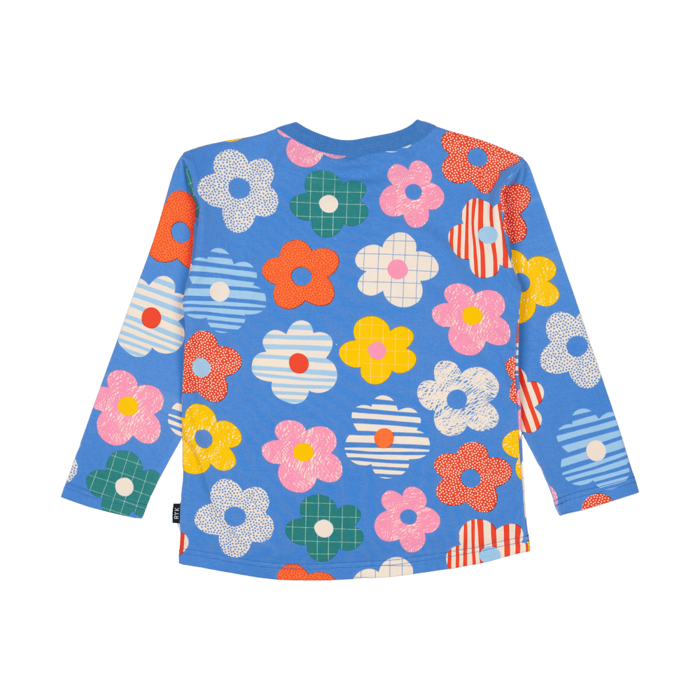 Rock your baby happy flowers long sleeve Tee in blue