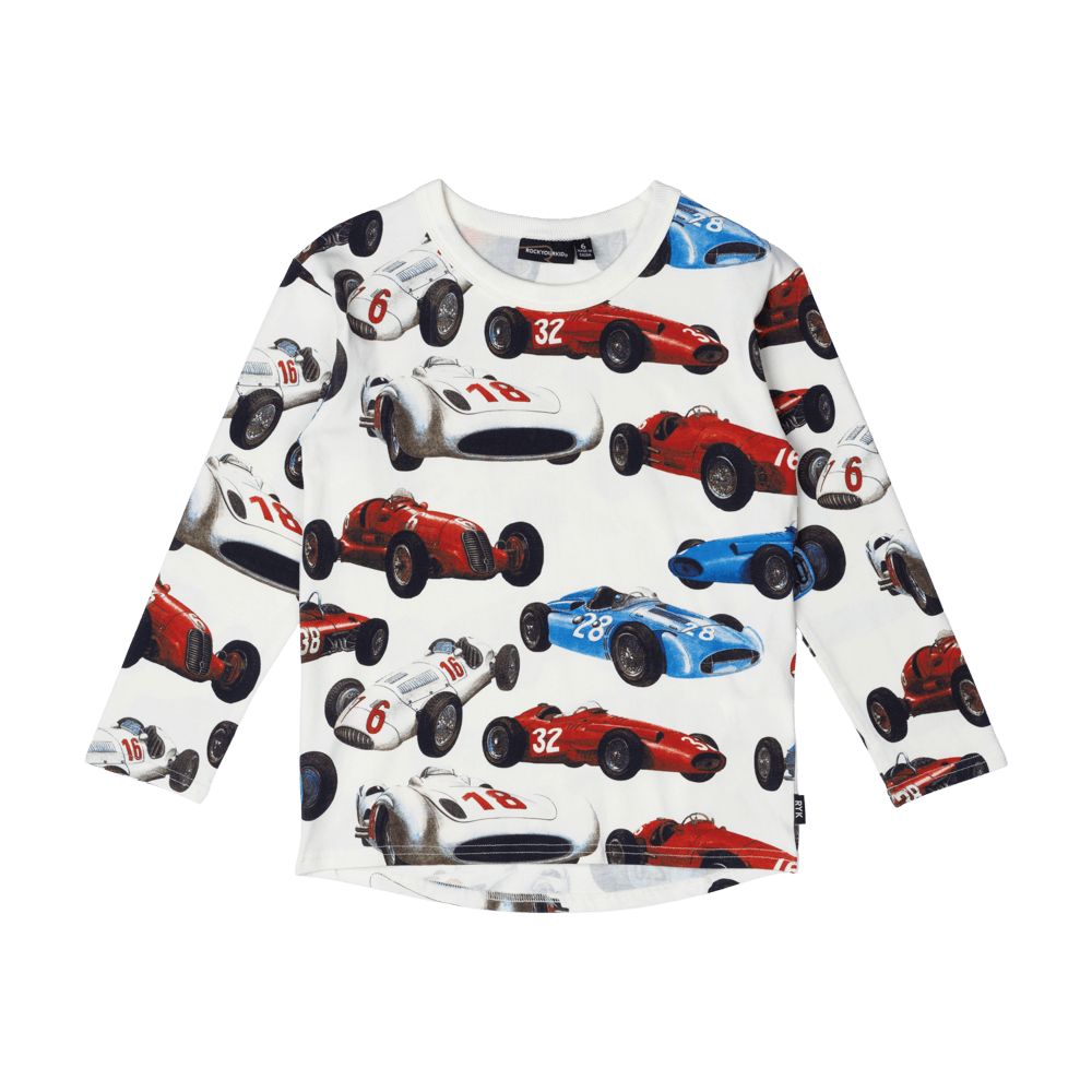 Rock your baby vintage racing cars long sleeve Tee in cream