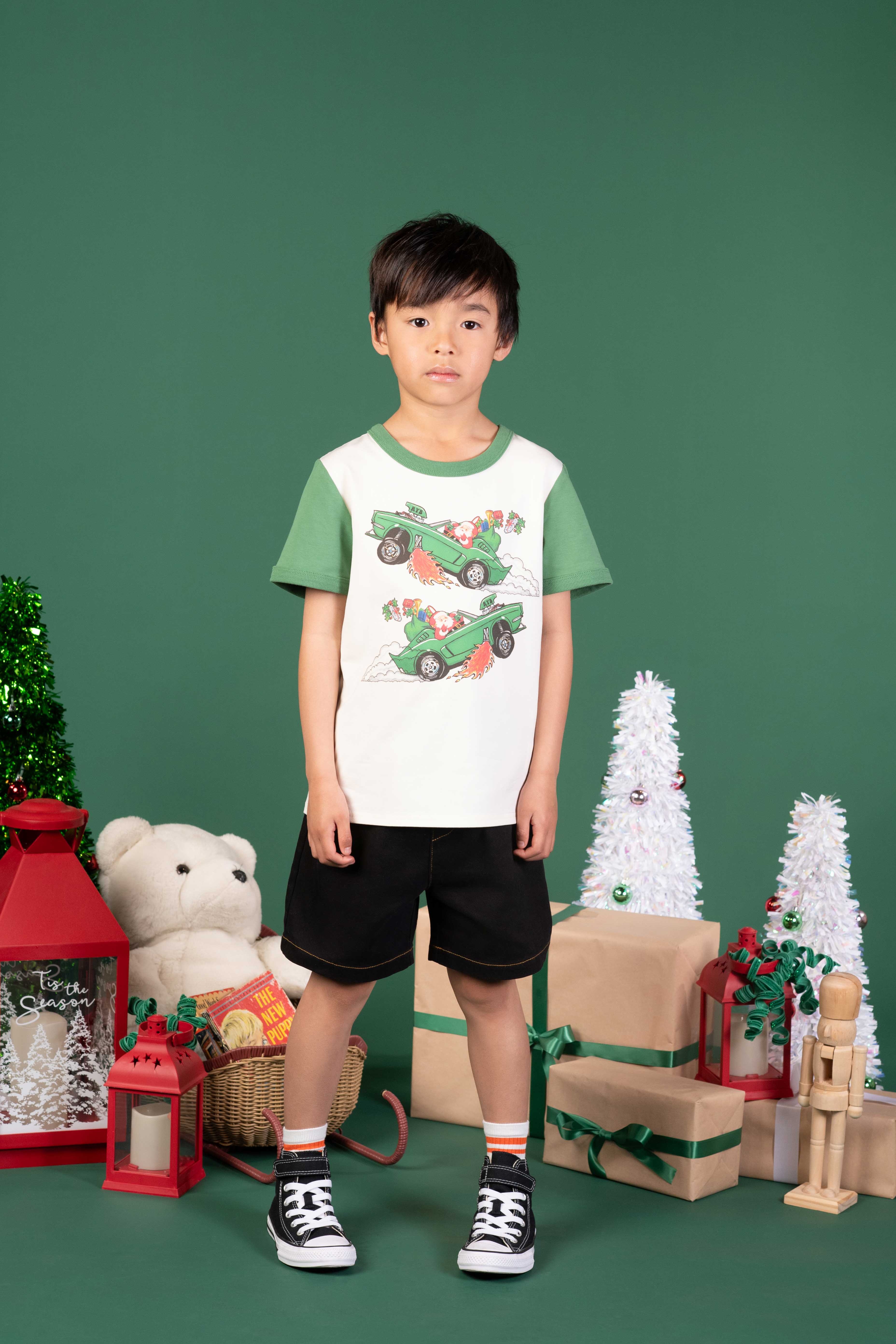 Rock your baby Christmas rally ringer tee in cream/green