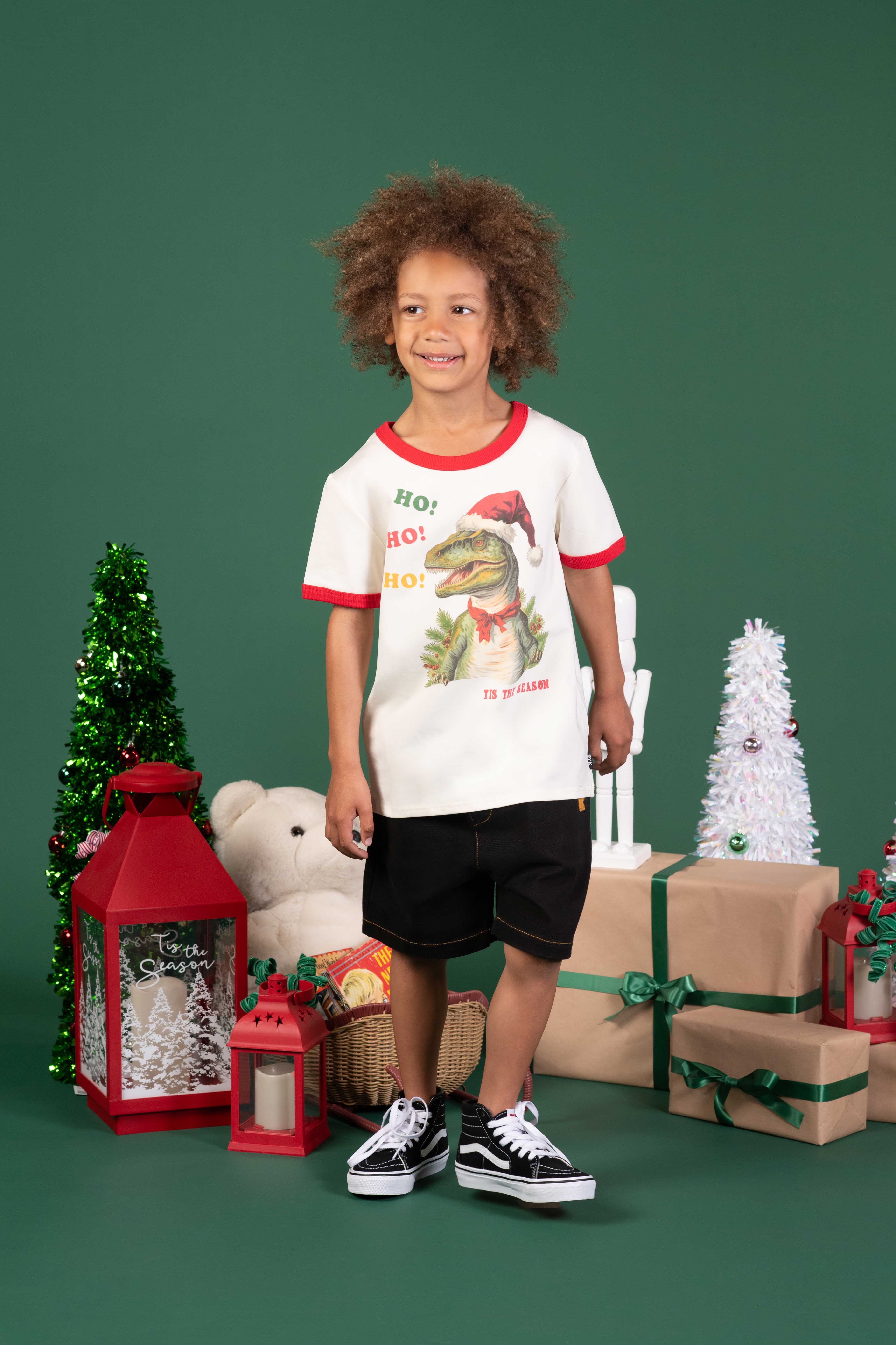 Rock Your baby Ho Ho Ho Ringer Tee in cream
