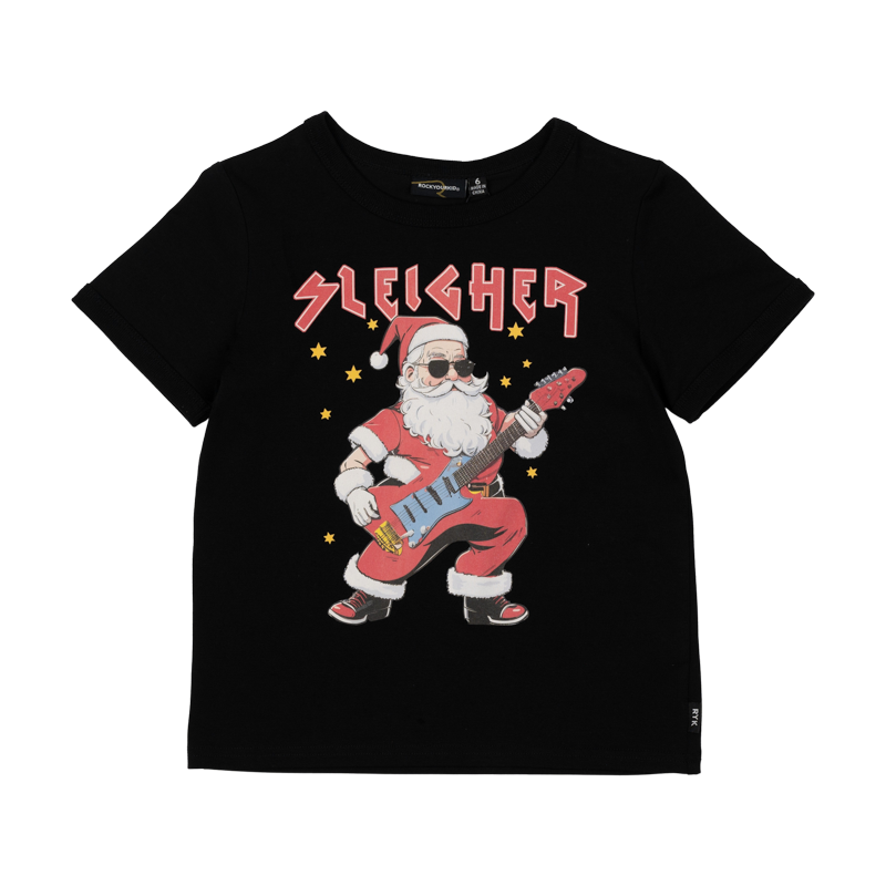 Rock Your baby Santa Sleigher Ringer Tee in Black