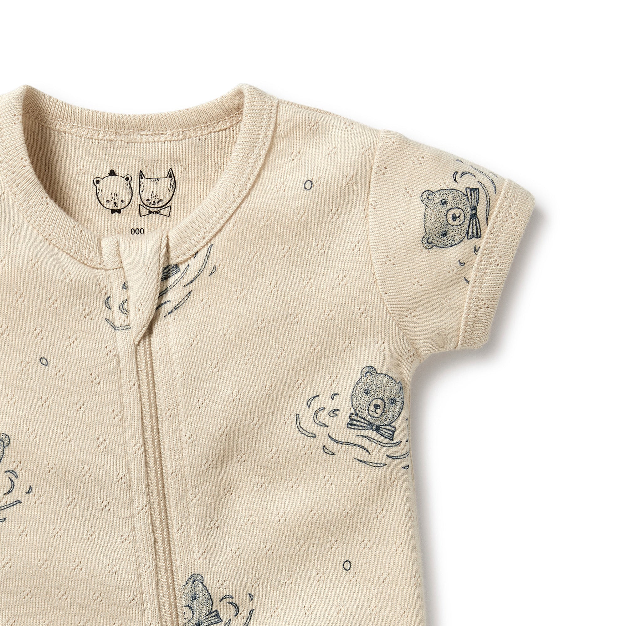 Wilson & Frenchy Little Bear Organic Cotton Pointelle Boyleg Zipsuit in white