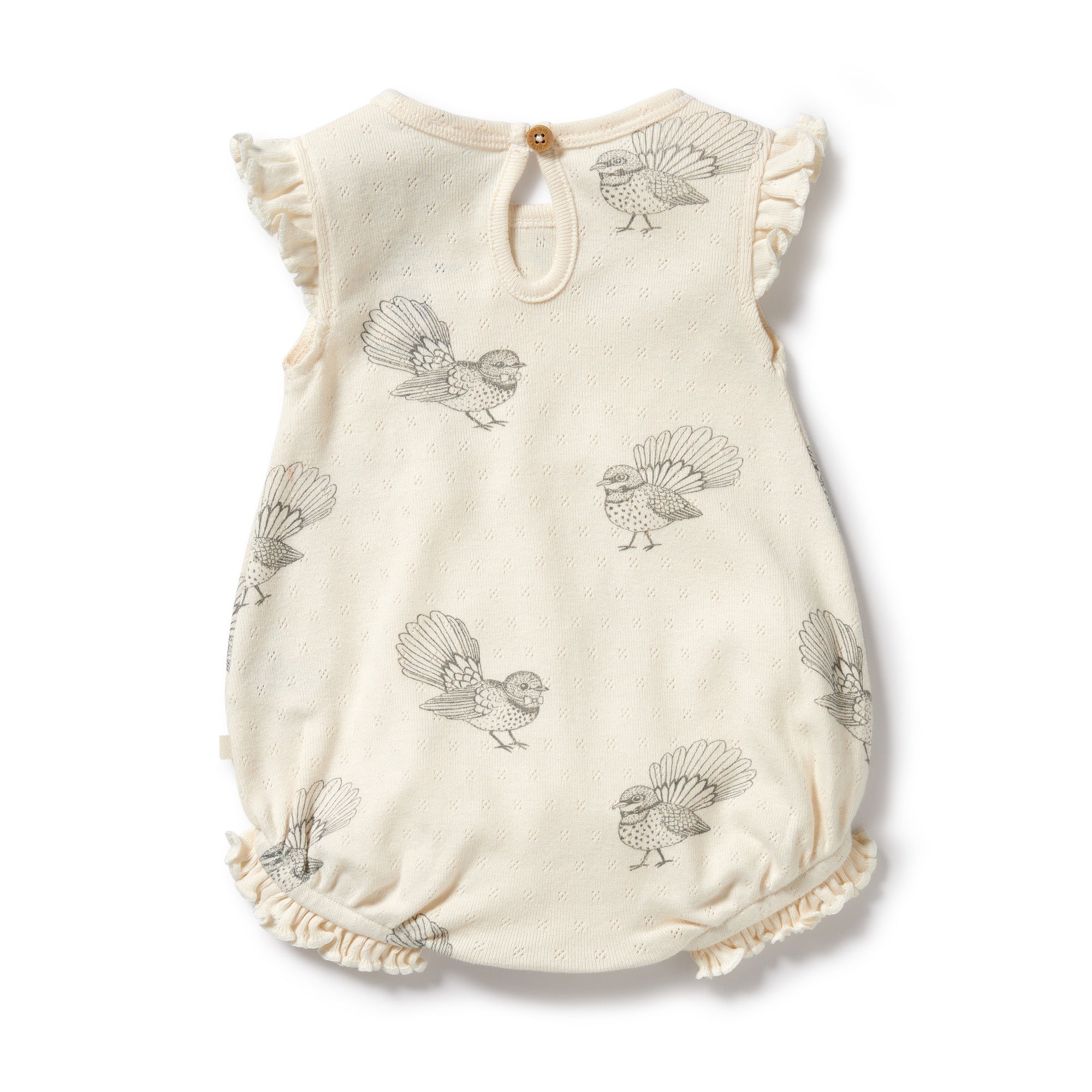 Wilson & Frenchy Little Fantail Organic Cotton Pointelle Ruffle Growsuit in white