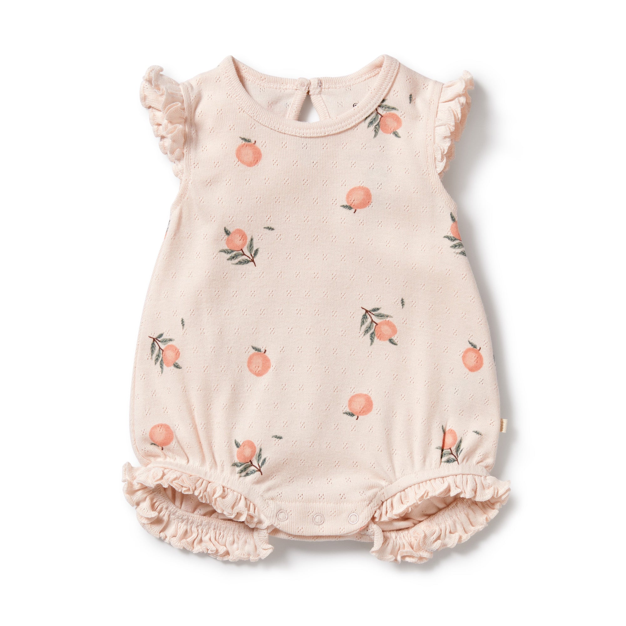 Wilson & Frenchy Peaches Organic Cotton Pointelle Ruffle Growsuit in white