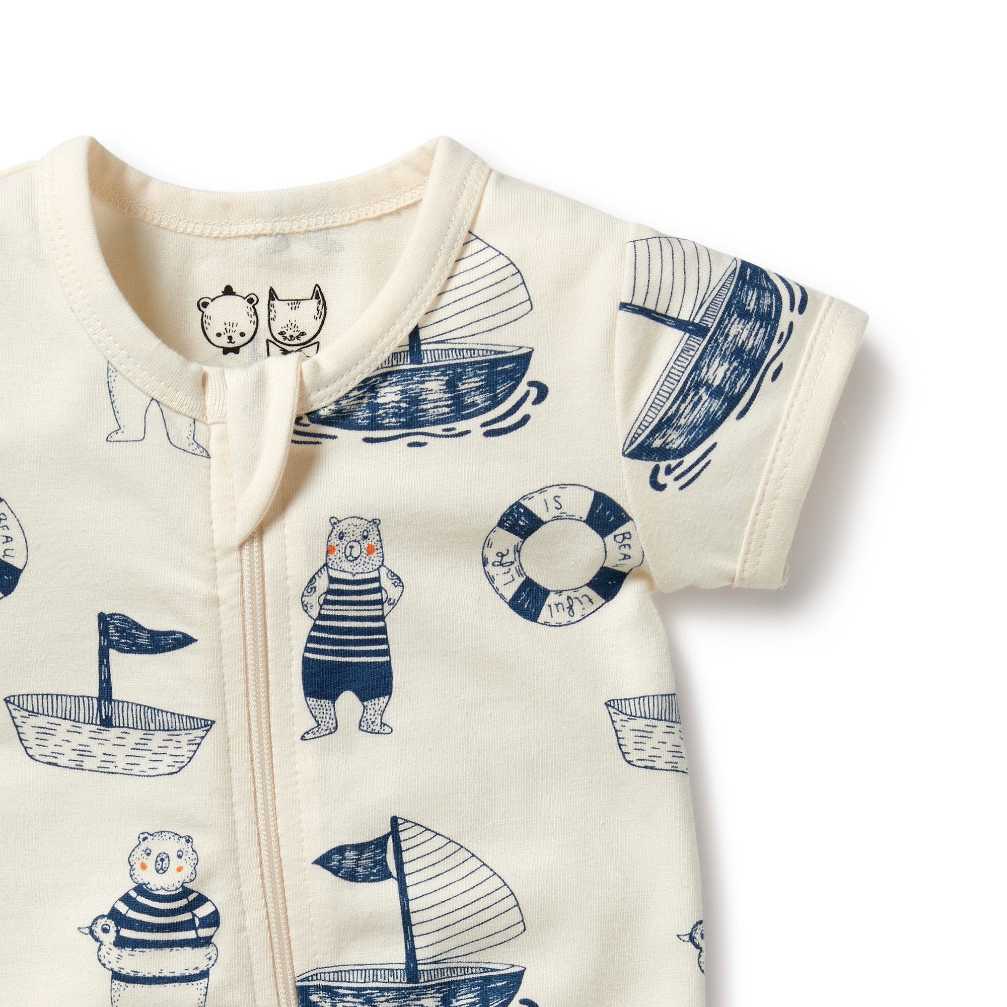 Wilson & Frenchy Nautical Bear Organic Cotton Boyleg Zipsuit in white