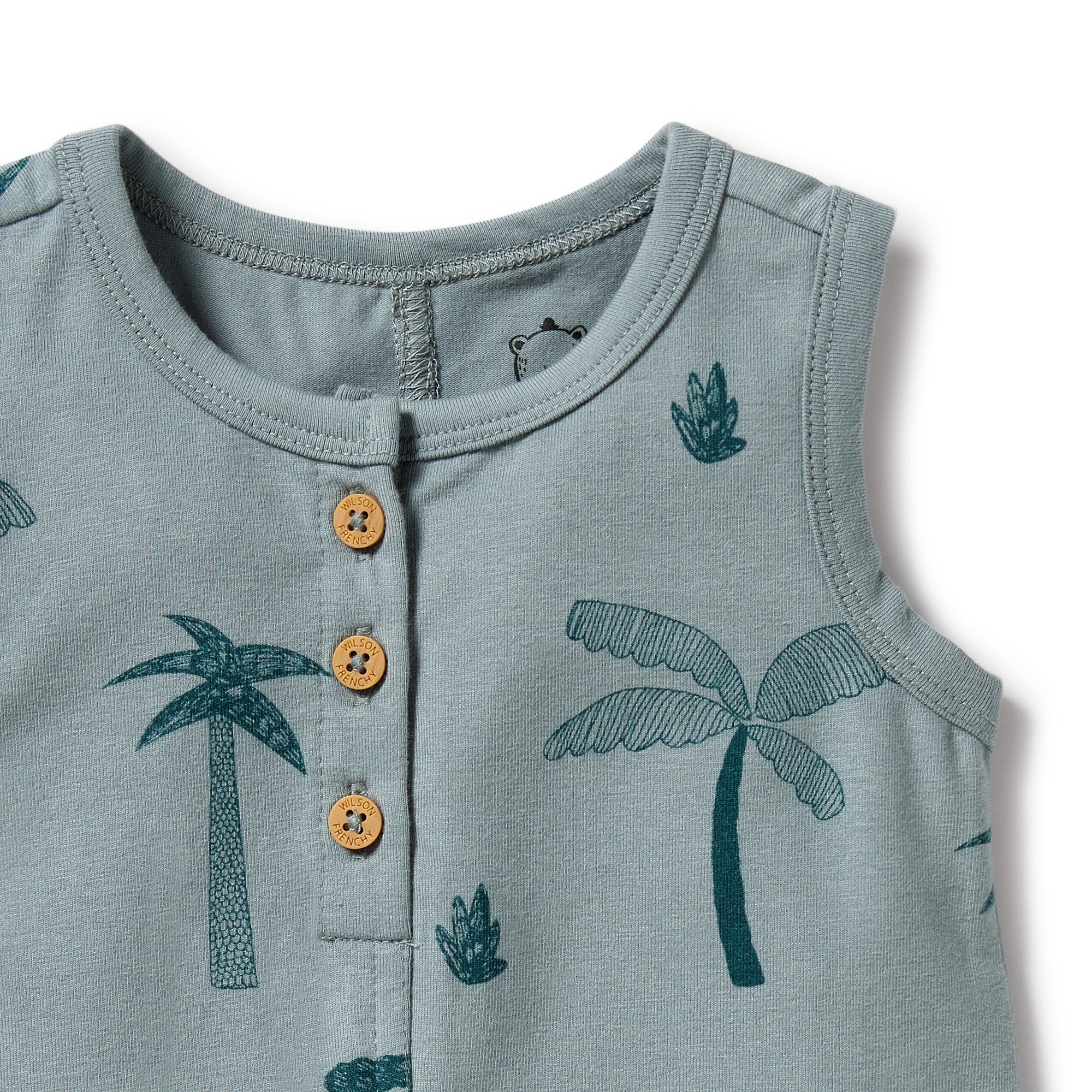 Wilson & Frenchy Palm Days Organic Cotton Henley Growsuit in white
