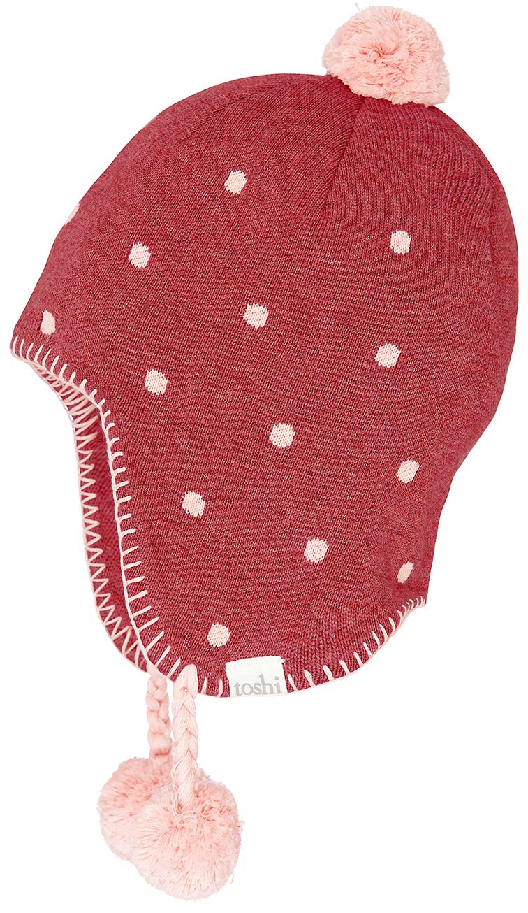 Toshi beanie organic earmuff magic rosewood in red