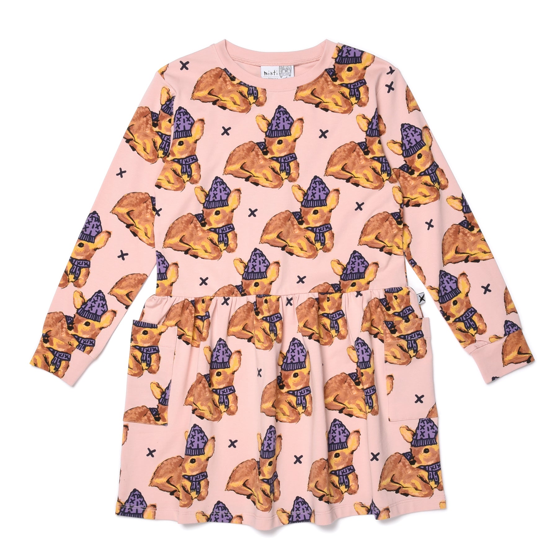 Minti Cosy Deers Dress in muted pink