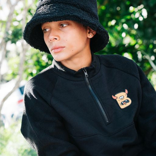 Band of Boys B Monster Polar Fleece Quarter Zip Jumper in Black